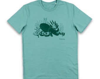 Octopus-T-shirt, nautisch heren-T-shirt, 100% biologisch, octopuszeefdruk, milieuvriendelijke herenkleding, cadeau voor mannen, cadeau voor vaders, T-shirt aan zee