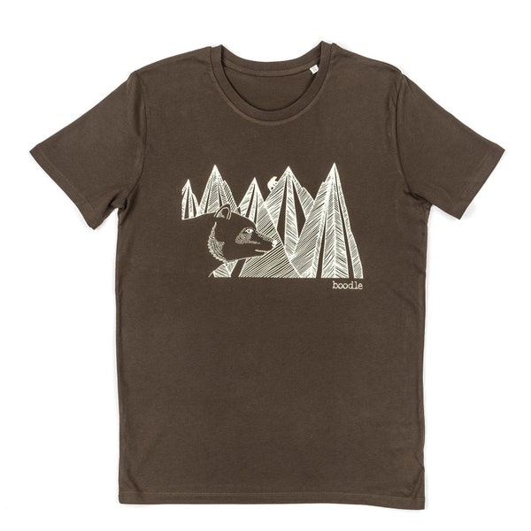 Mountain bear Mens T-shirt, 100% organic cotton, gifts for men, eco-friendly gift for men, animal lover gift, screen printed, adventure tee