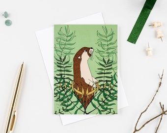 Otter card, animal lovers card, otter and kelp card, blank animal card, otter illustration, cute animal greetings card, eco-friendly card