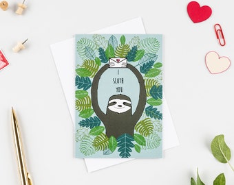 Carte de paresseux "Je te paresseux" carte de voeux, carte de Saint-Valentin, carte d'amoureux, carte d'amoureux des animaux, carte de forêt tropicale, carte d'amant de paresseux, carte de la nature