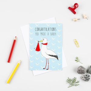 Nouvelle carte de bébé "félicitations tu as fait un bébé", carte de cigogne, carte de naissance, carte de bébé, carte de baby shower, carte de baptême, carte de nouveau bébé drôle