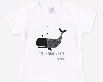 SALE whale baby t-shirt - "you're whaley cute" white organic baby T-shirt, new baby gift, organic baby gift, eco-friendly baby gift, whale