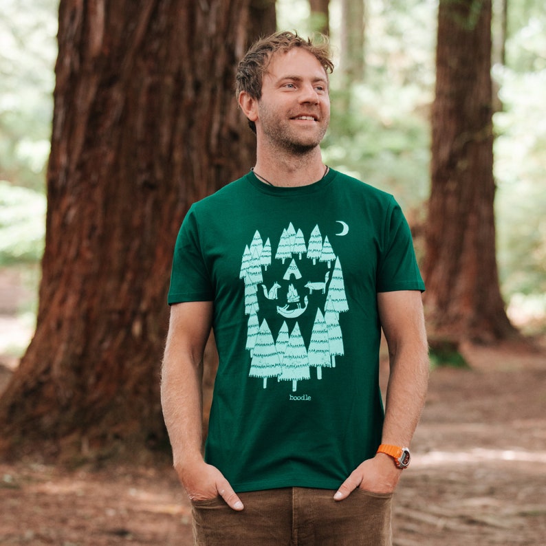 Fox T-shirt, Foxes in the forest, camping T-shirt, Mens adventure t-shirt, organic menswear, gifts for men, eco-friendly mens, gift for dad image 5