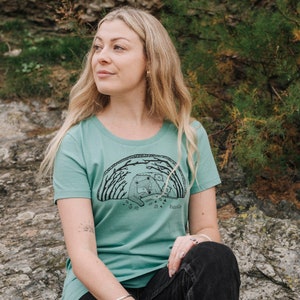 HiBEARnate womens T-shirt -mint green organic cotton ladies T-shirt - screenprinted eco-friendly womens clothing - animal illustration image 2
