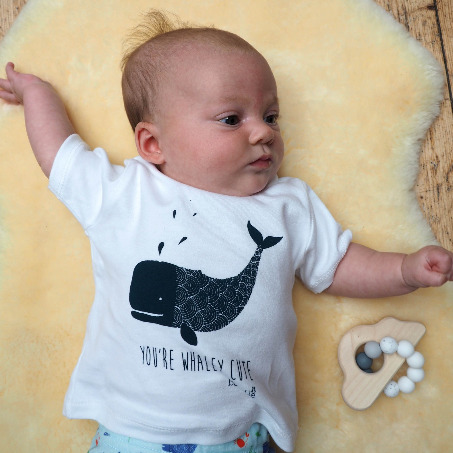 Whale Baby Tshirt you're Whaley Cute White Organic Baby Tshirt, New
