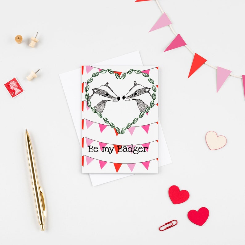 Badger card Be my badger animal card, valentines card, galentines card, badger lover card, animal lover card, love card, anniversary card image 1