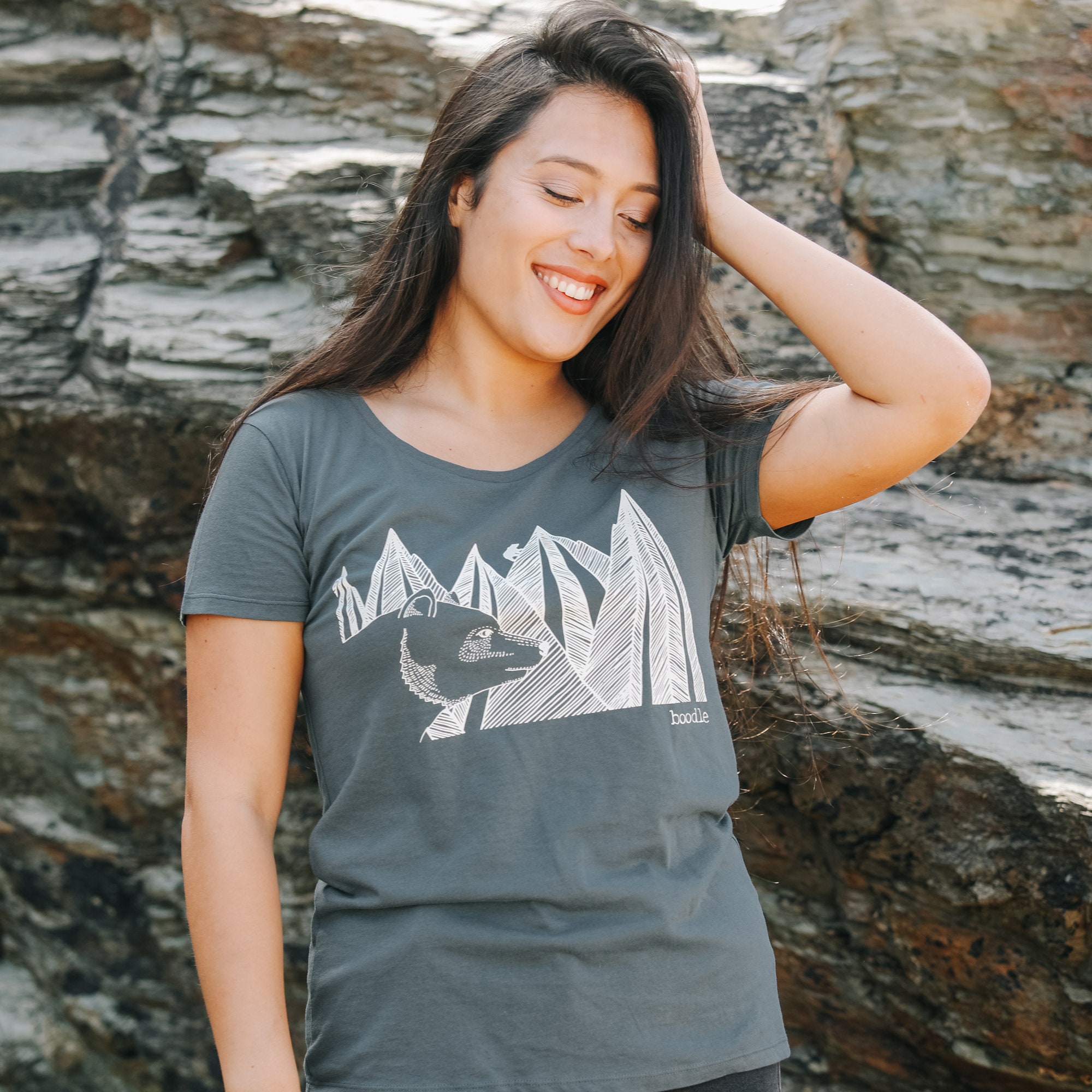Mountain bear T-shirt grey organic cotton ladies T-shirt | Etsy