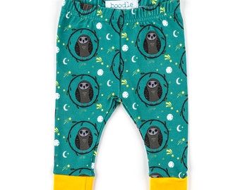 Leggings de bebé con estampado de búho, ropa de bebé, ropa de bebé para amantes de los animales, unisex, regalo para baby shower, búho nocturno, 100% orgánico, regalo para recién nacido, ecológico