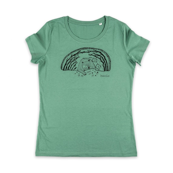 HiBEARnate womens T-shirt -mint green organic cotton ladies T-shirt - screenprinted eco-friendly womens clothing - animal illustration