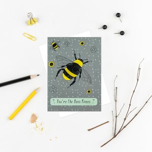 You're the bees knees card, bee lover card, animal lovers card, bee keepers card, bee illustration, valentines day card, anniversary card