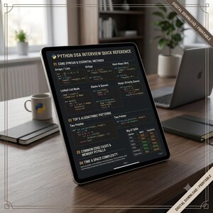 Python Cheat Sheet for Coding Interviews | Data Structures & Algorithms LeetCode Study Guide | CS Student Developer Reference PDF