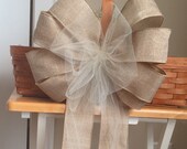 burlap bow add your flower extra large 11 quot with tulle pew door barn bows wedding decoration white ivory pink navy burgundy red royal blue