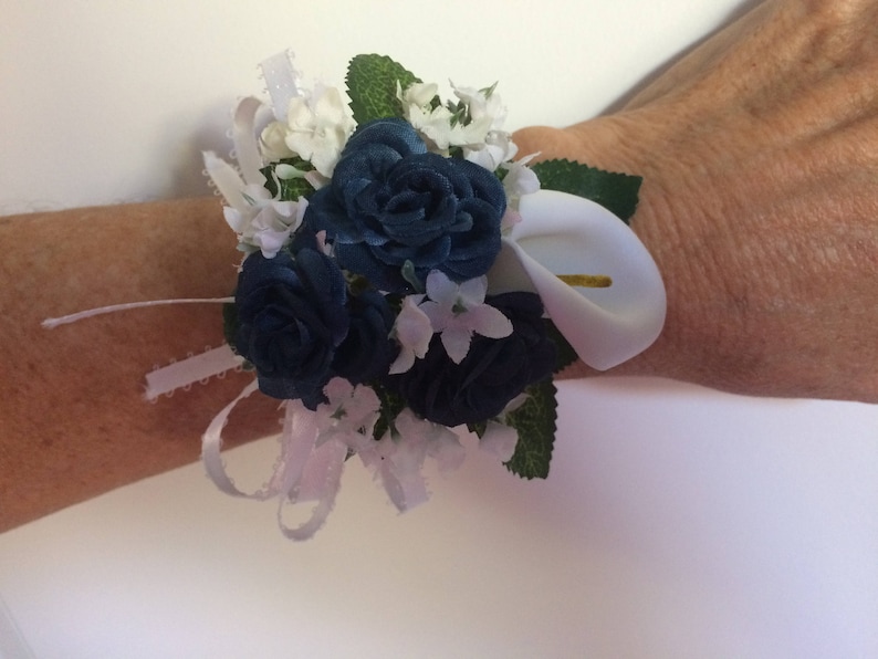 your color roses ribbon calla lily prom dance wedding mothers day wrist corsage red white coral salmon dark blue navy royal blue yellow red
