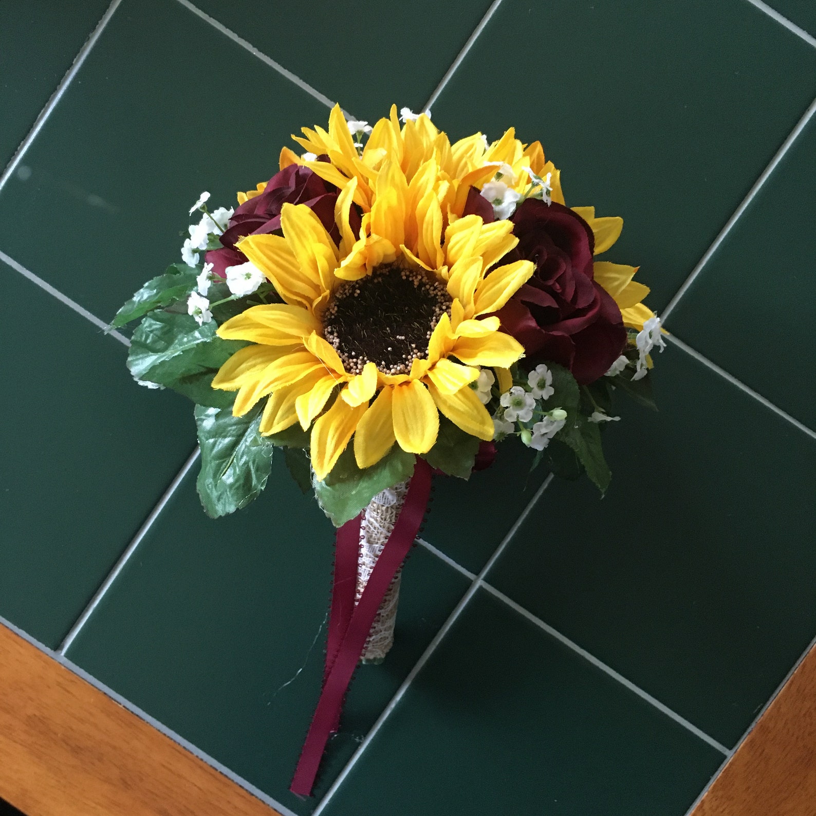 8 sunflowers large burgundy roses bridal party bouquet Etsy
