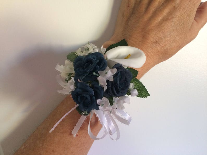 your color roses ribbon calla lily prom dance wedding mothers day wrist corsage red white coral salmon dark blue navy royal blue yellow red