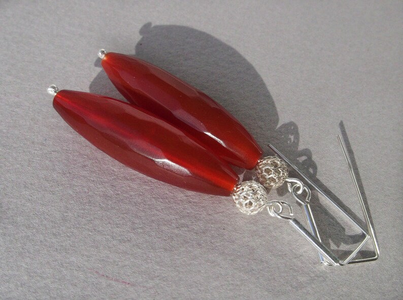 A long afternoon. Silver earrings with carnelian. image 1