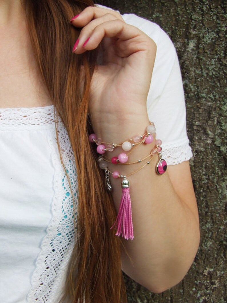 Boho necklace bracelet green image 2