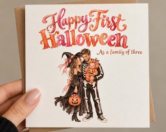 Primo Halloween in famiglia di tre persone / Biglietto di auguri per il nuovo bebè (15 x 15 cm)