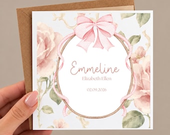 Congratulazioni personalizzate per la nascita di una figlia / Congratulazioni per la nascita di una bambina / Biglietto di auguri personalizzato / Ricordo floreale per neonata / Regalo su misura per neonata