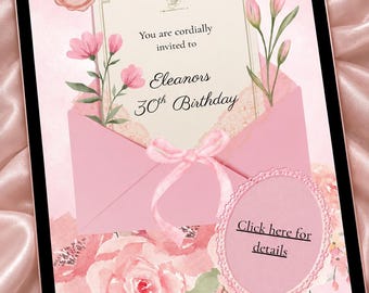 Invito per sito web / Modello personalizzabile / Invito modificabile su Canva / Invito interattivo / Tema rosa e floreale