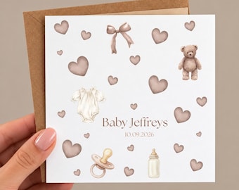 Biglietto di auguri per la nascita / Auguri personalizzati per la nascita / Personalizzato / Ricordo con il nome del bambino / Regalo su misura per la nascita