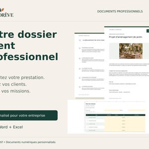 Peut inclure: Un modèle de dossier client professionnel numérique LIANORÊVE avec le texte Votre dossier client professionnel, Présentez votre prestation, Guidez vos clients, Suivez vos missions et Personnalisé pour votre entreprise. Inclut des fichiers PDF, Word et Excel.