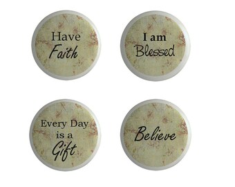 Believe Inspirational Religion Ceramic Cabinet Knobs Drawer Pulls Set of 4 Faith Believe