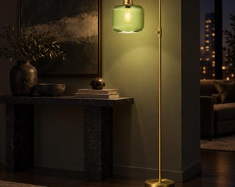 Modern Floor Lamp with Dimmable Light, Ribbed Glass Shade, Mid Century Standing Lamp, Customizable