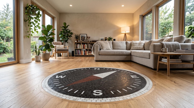 Compass Mosaic Wall Art, Handmade Nautical Decor, Round Black and White ...
