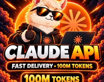 Puede incluir: Una llama de dibujos animados con gafas de sol negras y sudadera negra con un logo de estrella naranja, haciendo un gesto de pulgar hacia arriba tras un portátil. El texto dice CLAUDE API, FAST DELIVERY, 100M TOKENS y 100M TOKENS.