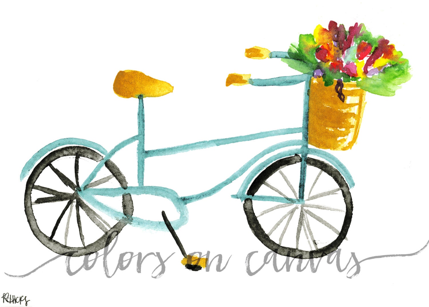 Bicycle Watercolor Printable // watercolor print // 8.5 x 11 Etsy