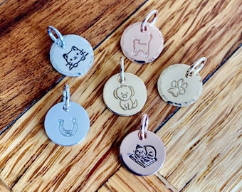 Cute pet small personalized charm - 3/8" (9.5mm) - choose your design, sterling silver, gold filled, rose gold filled - add on charm