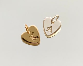 Heart initial charm - 10mm - heart alone or as a necklace