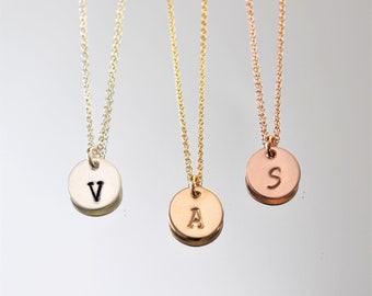Personalized hand stamped small initial necklace