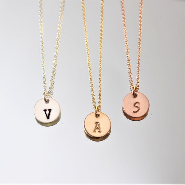 Personalized hand stamped small initial necklace