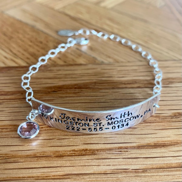 Alzheimer’s aid bracelet - medical bracelet - dementia bracelet - contact information bracelet - adjustable - Sterling silver/argentium