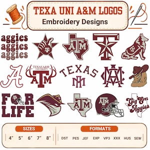Aggie Spirit Machine Embroidery Designs College Football Embroidery Sports Mascot Pattern Texas Embroidery Sport Team Embroidery Pes 5+Sizes