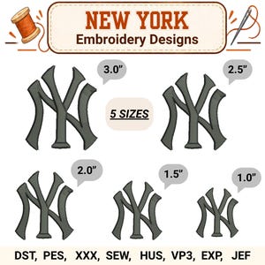 Interlocking NY Monogram Embroidery Design 3D Puff NY for Hat Embroidery - New York Style letters Raised Lettering 5 Sizes (Embroidery File)