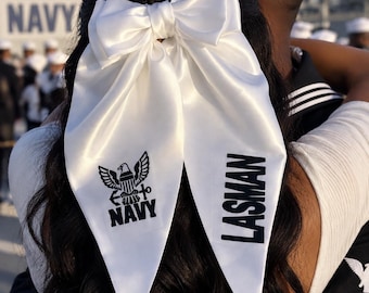 Military Bow Clip Custom | Military graduation coquette style hairbow | Ribbon Long Tail Hair Bow: Coquette Style