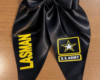 Military Bow Clip Custom | Military graduation coquette style hairbow | Ribbon Long Tail Hair Bow: Coquette Style