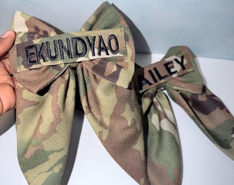 Custom Military Hair Bow – Personalized Name Tape Sailor Style – Navy Army Marines air force Space force Homecoming Gift