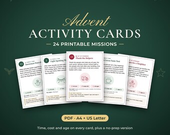 Advent Activity Cards, 24 Family Missions and Acts of Kindness, Printable Christmas Countdown for Kids, PDF A4 and US Letter