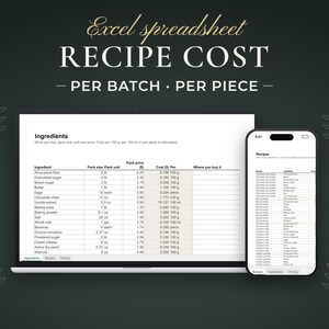 Recipe Cost Calculator Excel Spreadsheet, Ingredient Pricing, Margin Analysis (Digital Download)