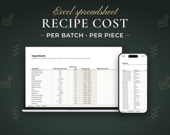 Recipe Cost Calculator Excel Spreadsheet, Ingredient Pricing, Margin Analysis (Digital Download)