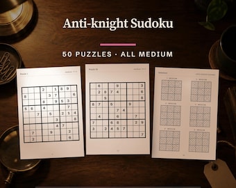Anti-knight Sudoku Puzzle Book, 50 Medium Logic Puzzles (PDF A4 & US Letter)