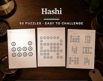 Libro di enigmi Hashi, 50 enigmi logici stampabili (PDF formato A4 e US Letter)