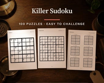 Killer Sudoku Puzzle Book, 100 Printable Logic Puzzles (PDF A4 & US Letter)