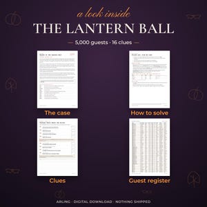 The Lantern Ball. 5,000 guests · 16 clues. The case. How to solve. Clues. Guest register.