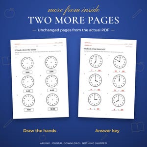 Two more pages. Unchanged pages from the actual PDF. Draw the hands. Answer key.