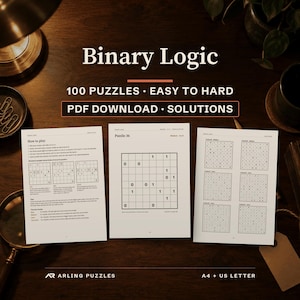 Binary Logic Puzzle Book, 100 Zero and One Grid Puzzles with Solutions, Easy to Hard, A4 and Letter PDF